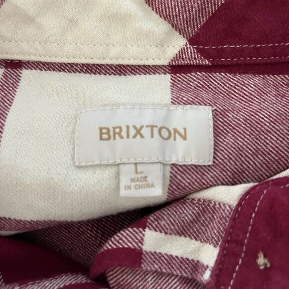 Brixton Flannel Plaid Mens Large Long Sleeve Button Up Flat Pocket Red Beige - Picture 2 of 6